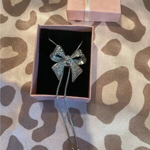 🎀 CUTE - Silver chain with adjustable rhinestone bow coquette necklace - BNIB